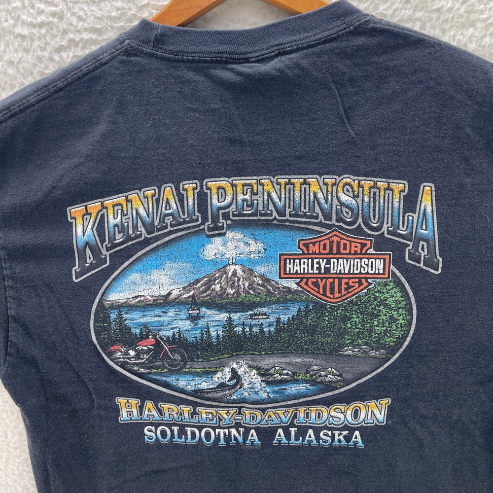 Vintage Harley Davidson Shirt Mens L Black Alaska Eagle Wolf Nature Biker Hog - Picture 4 of 9